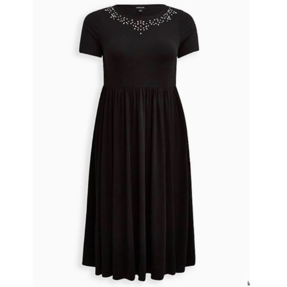 🆕 Black Knit Embellished Neck Midi Skater Dress 1 1X 14 16 NWT Torrid New! - Picture 4 of 6
